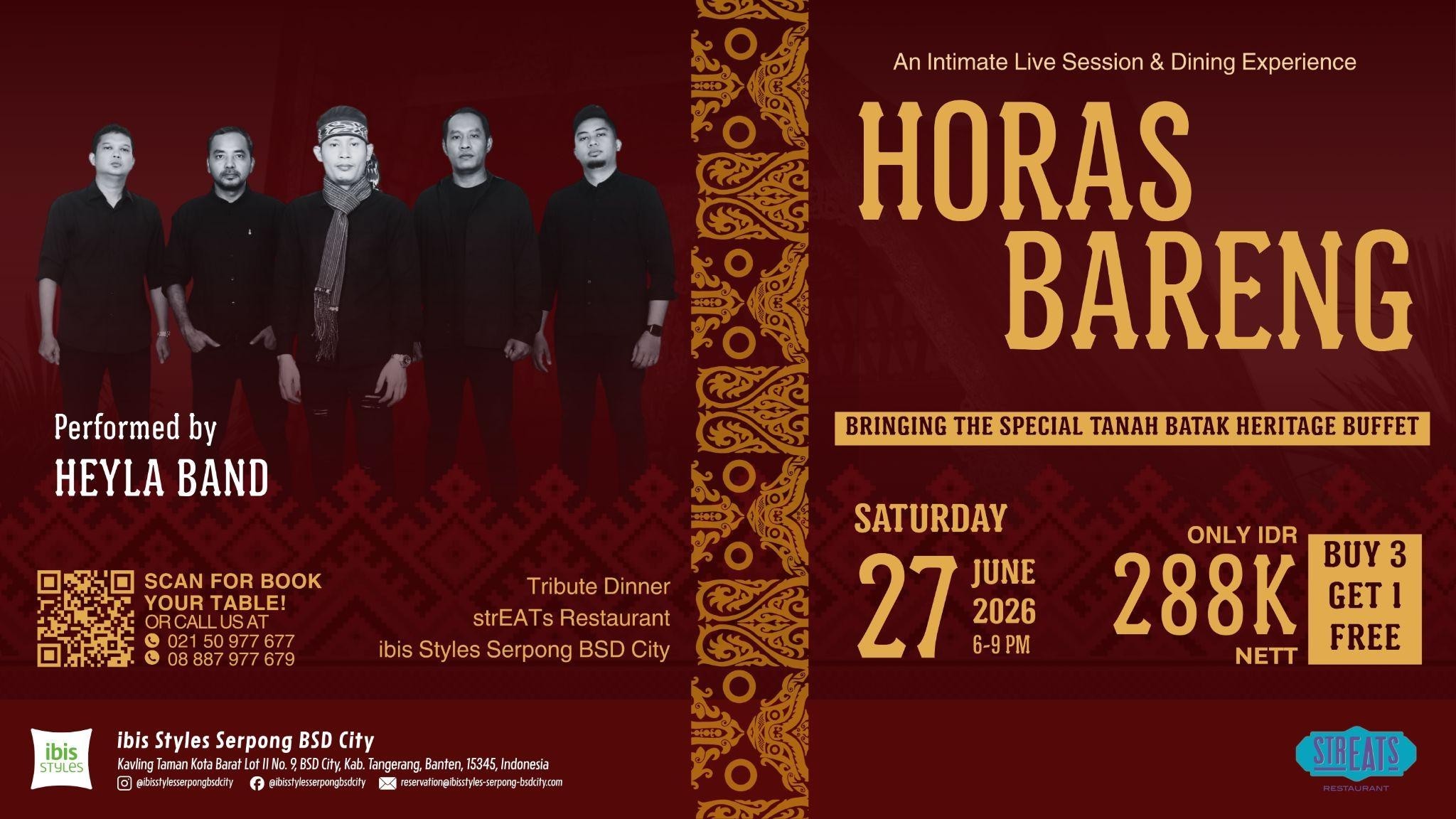 Digelar 27 Juni, ibis Styles Serpong BSD City, Hadirkan Malam Budaya Batak, Musik dan Kuliner Khas Sumatra Utara